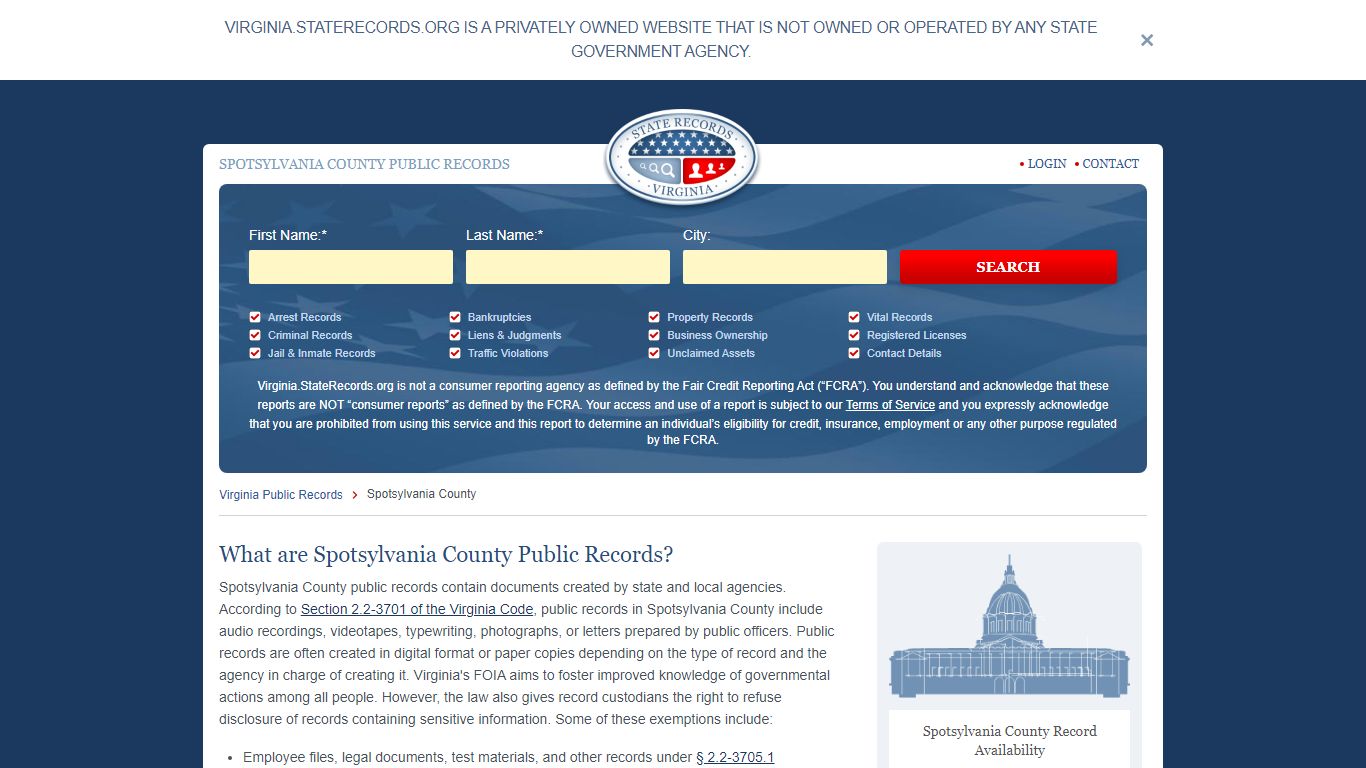 Spotsylvania County Arrest, Court, and Public Records | StateRecords.org